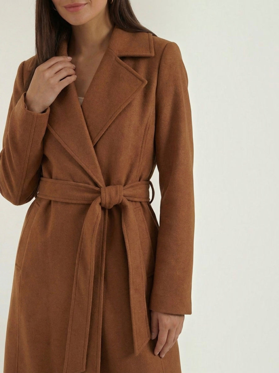 Joyce Wrap Front Belted Wool Look Coat