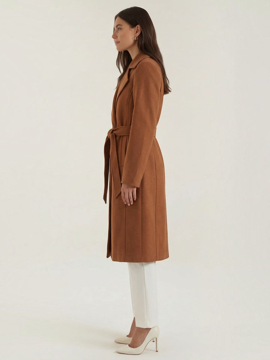 Joyce Wrap Front Belted Wool Look Coat