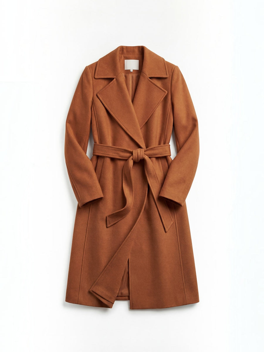Joyce Wrap Front Belted Wool Look Coat