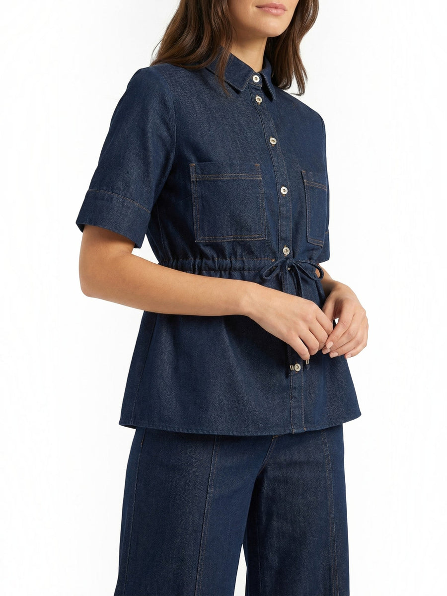Judith Belted Denim Look Blouse