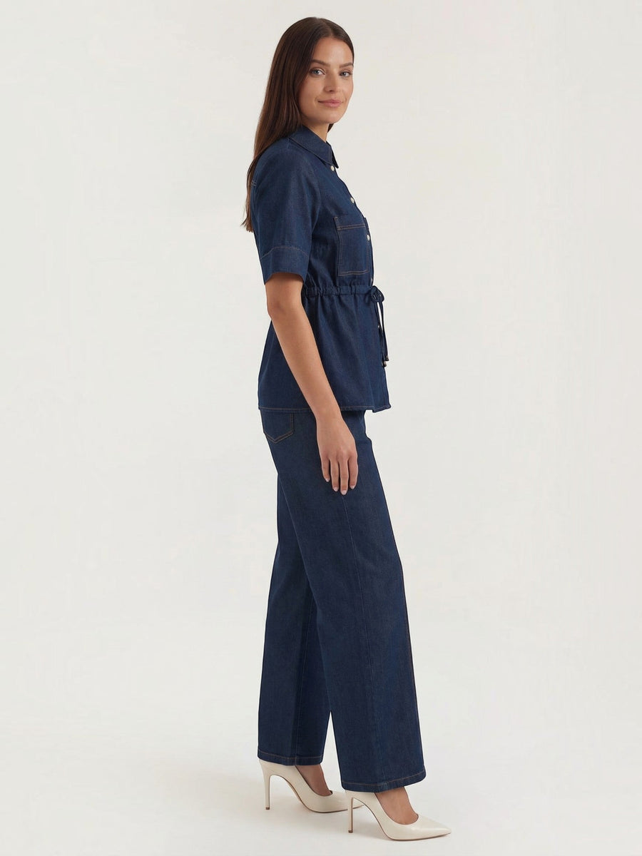 Judith Belted Denim Look Blouse