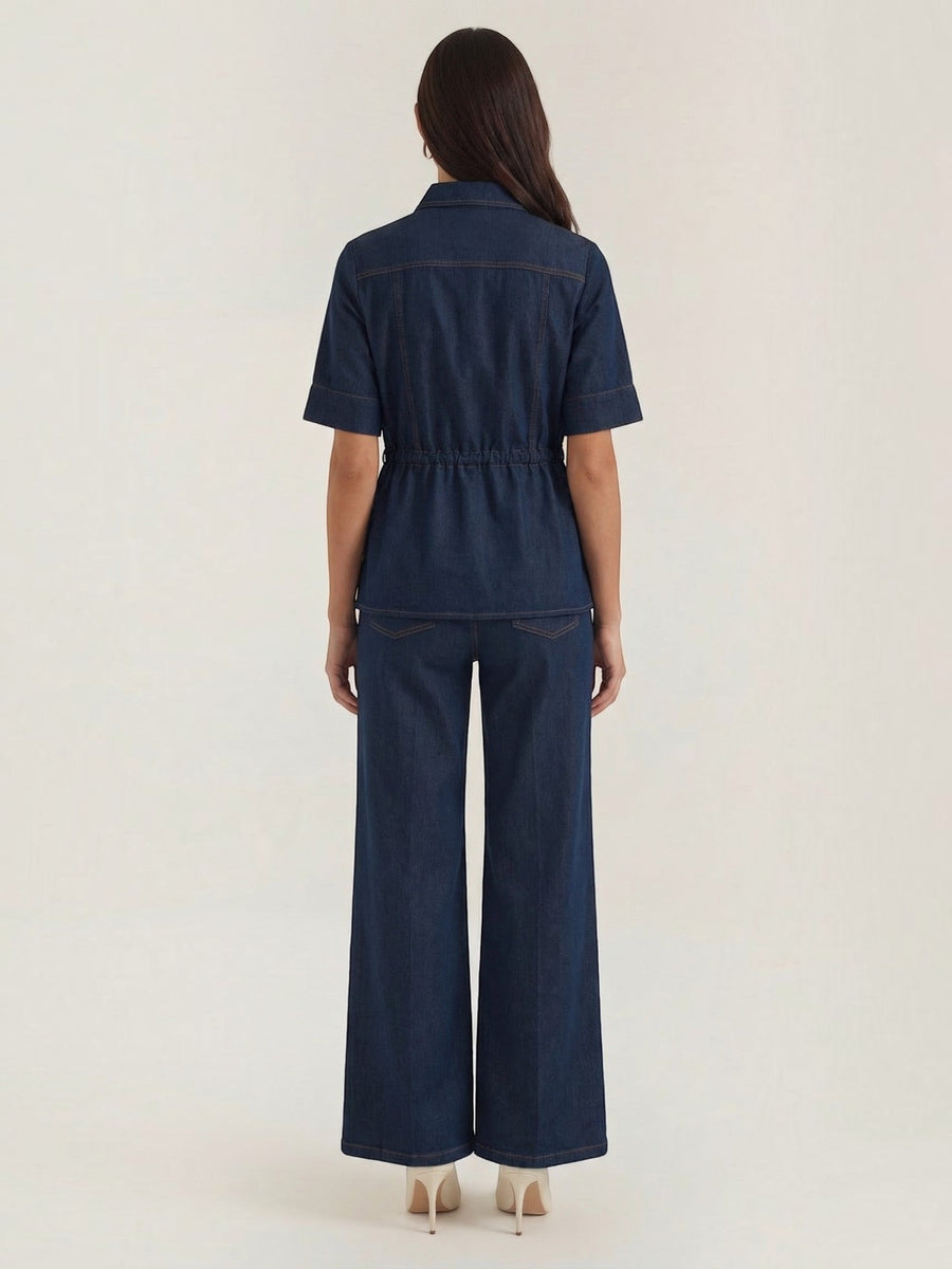 Judith Belted Denim Look Blouse
