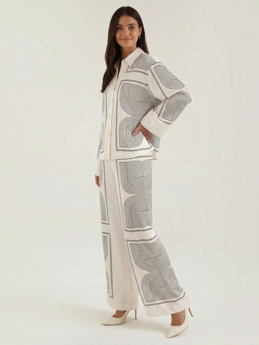 Judy Geometric Print Collared Blouse