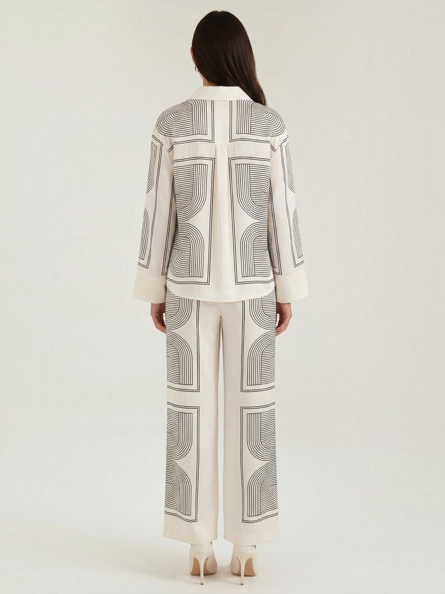 Judy Geometric Print Collared Blouse