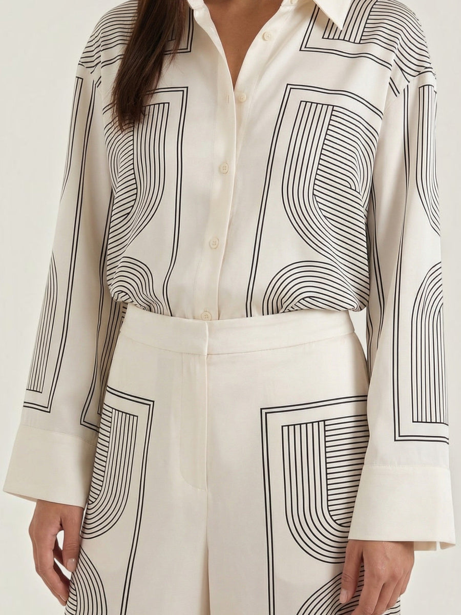 Judy Geometric Print Collared Blouse