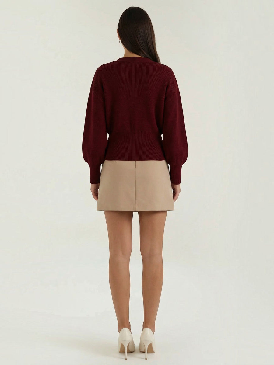 Kathleen Balloon Sleeve V Neck Cardigan