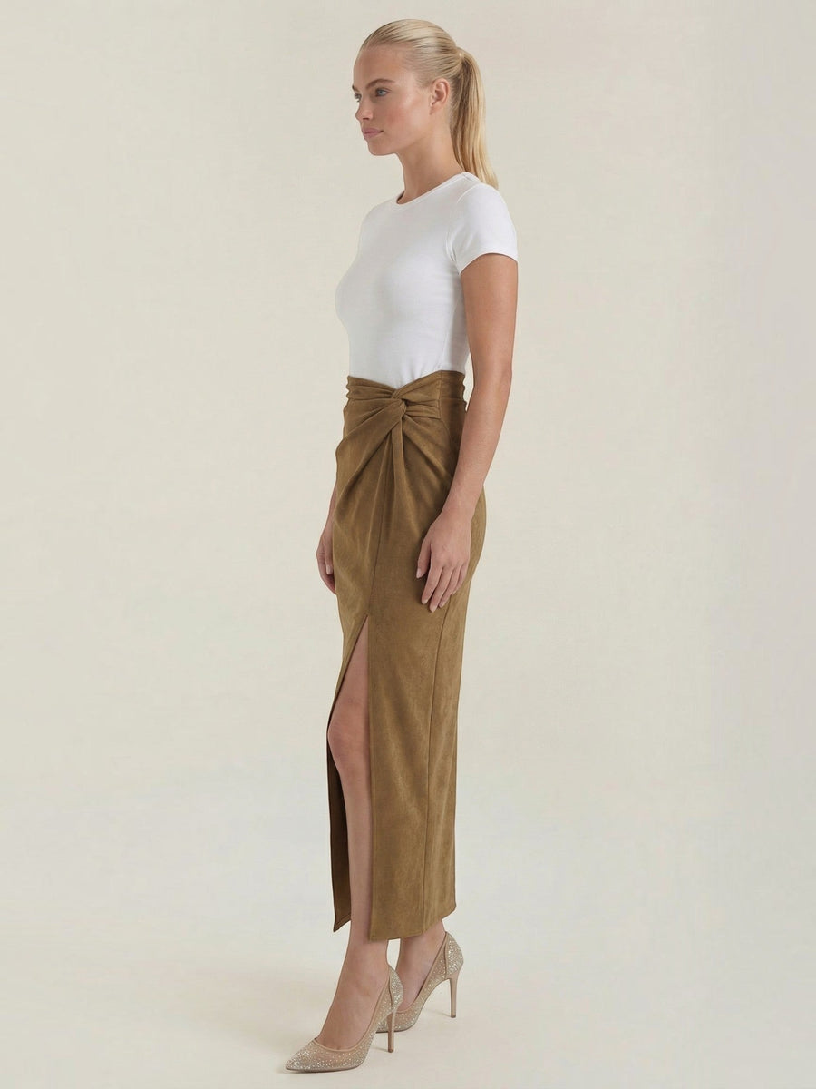 Kristin Suede Look Wrap Maxi Skirt