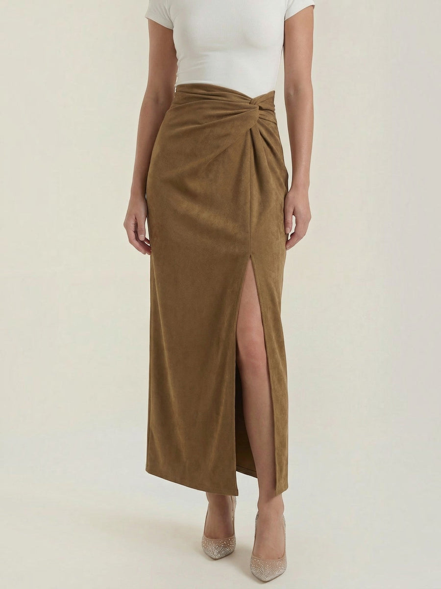 Kristin Suede Look Wrap Maxi Skirt