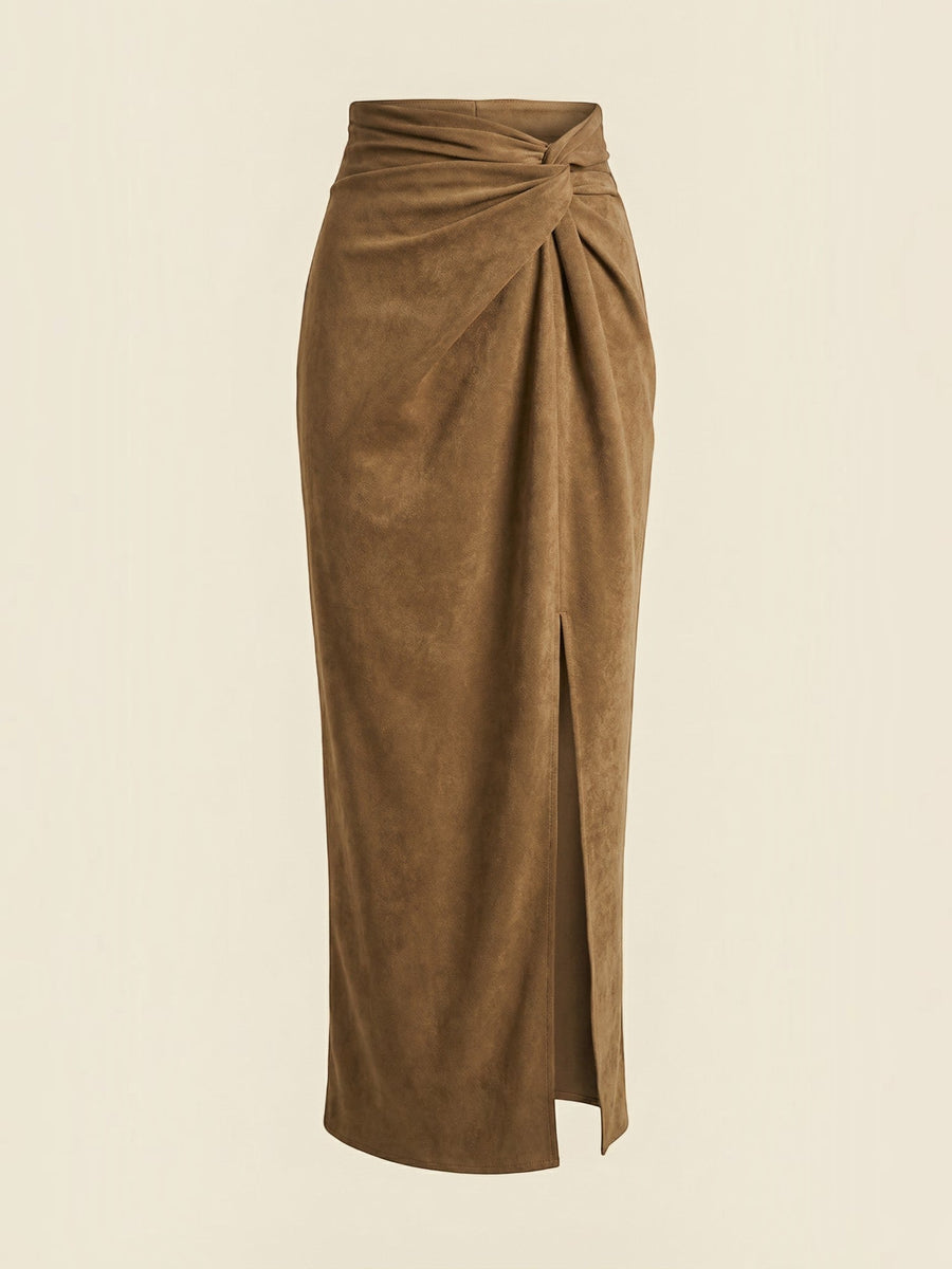 Kristin Suede Look Wrap Maxi Skirt