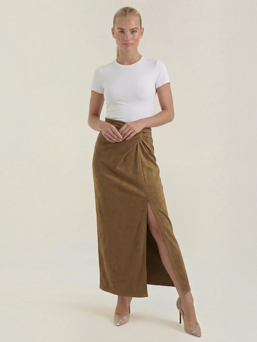Kristin Suede Look Wrap Maxi Skirt