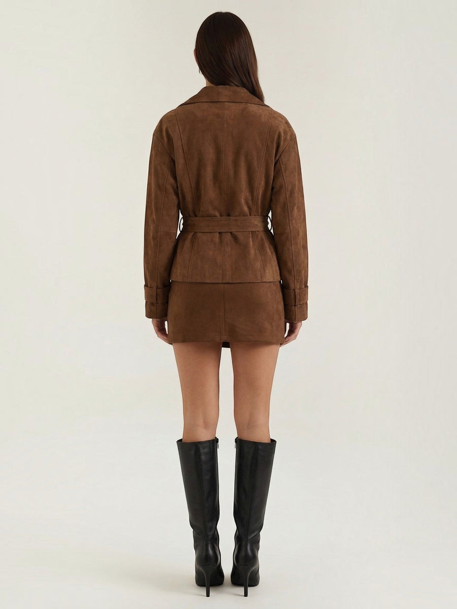 Lorraine Suede Look Belted Wrap Jacket
