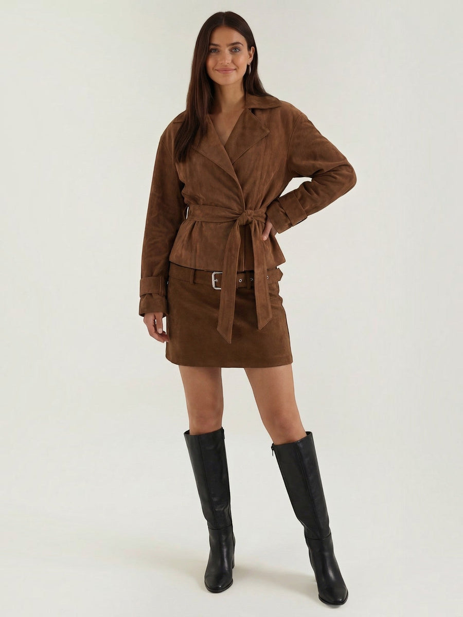 Lorraine Suede Look Belted Wrap Jacket