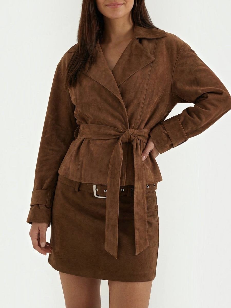 Lorraine Suede Look Belted Wrap Jacket