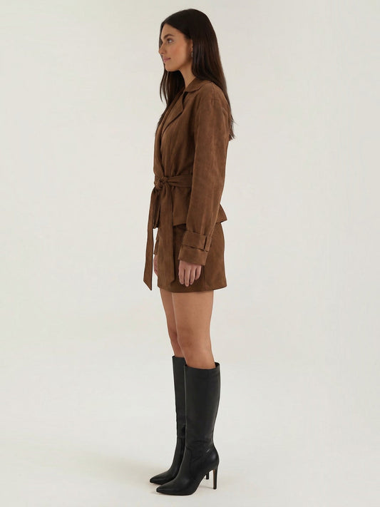 Lorraine Suede Look Belted Wrap Jacket