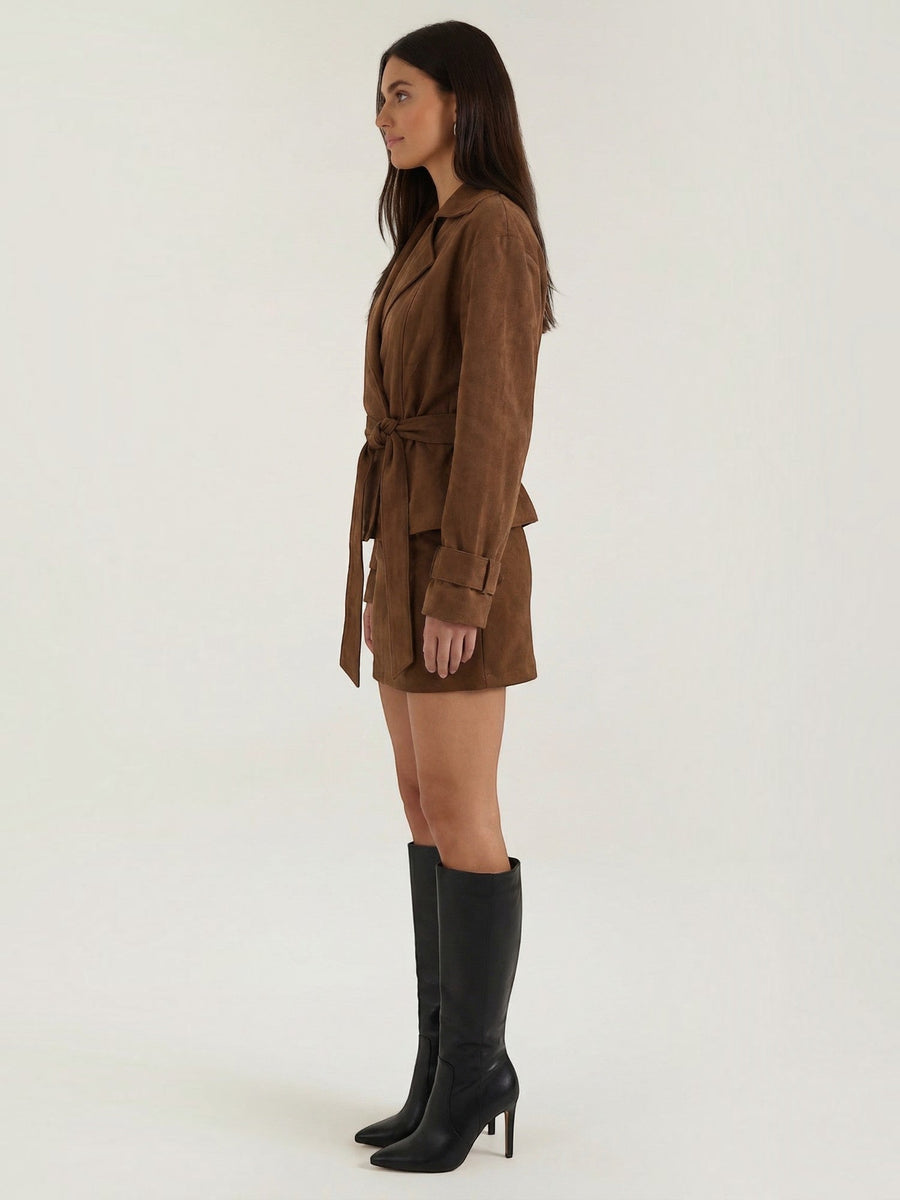 Lorraine Suede Look Belted Wrap Jacket