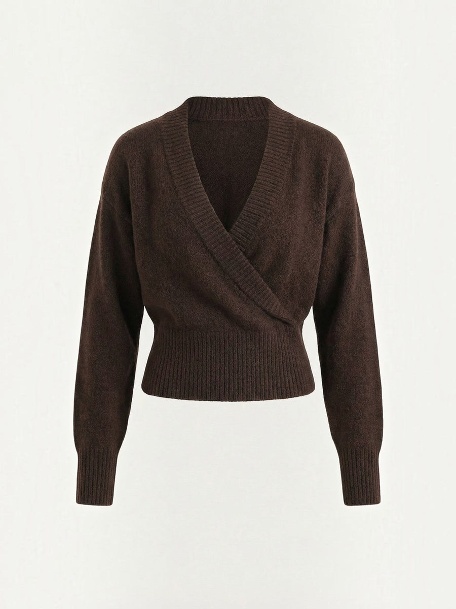 Lynda Wrap Front Cropped Knit Sweater