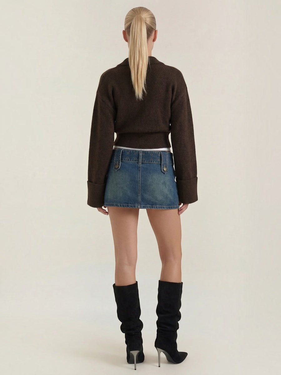 Lynda Wrap Front Cropped Knit Sweater