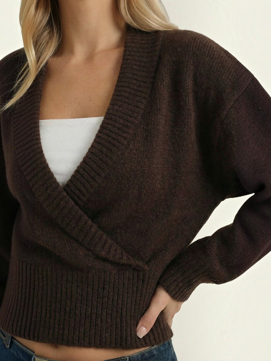 Lynda Wrap Front Cropped Knit Sweater