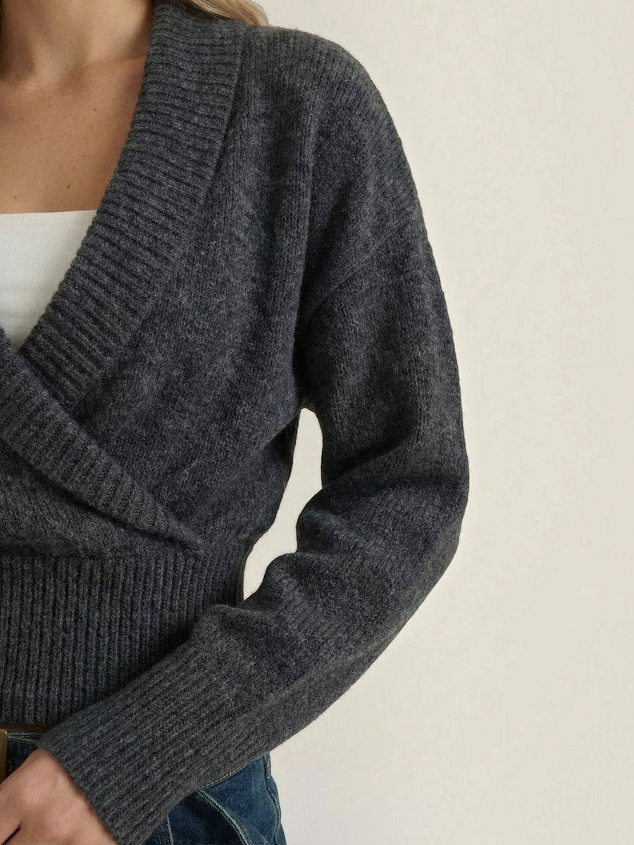 Lynda Wrap Front Cropped Knit Sweater
