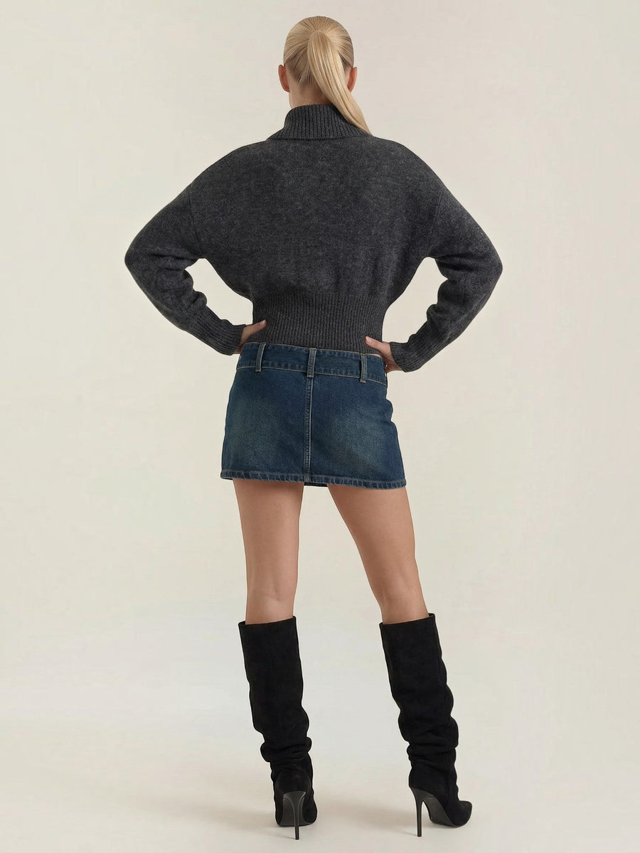Lynda Wrap Front Cropped Knit Sweater