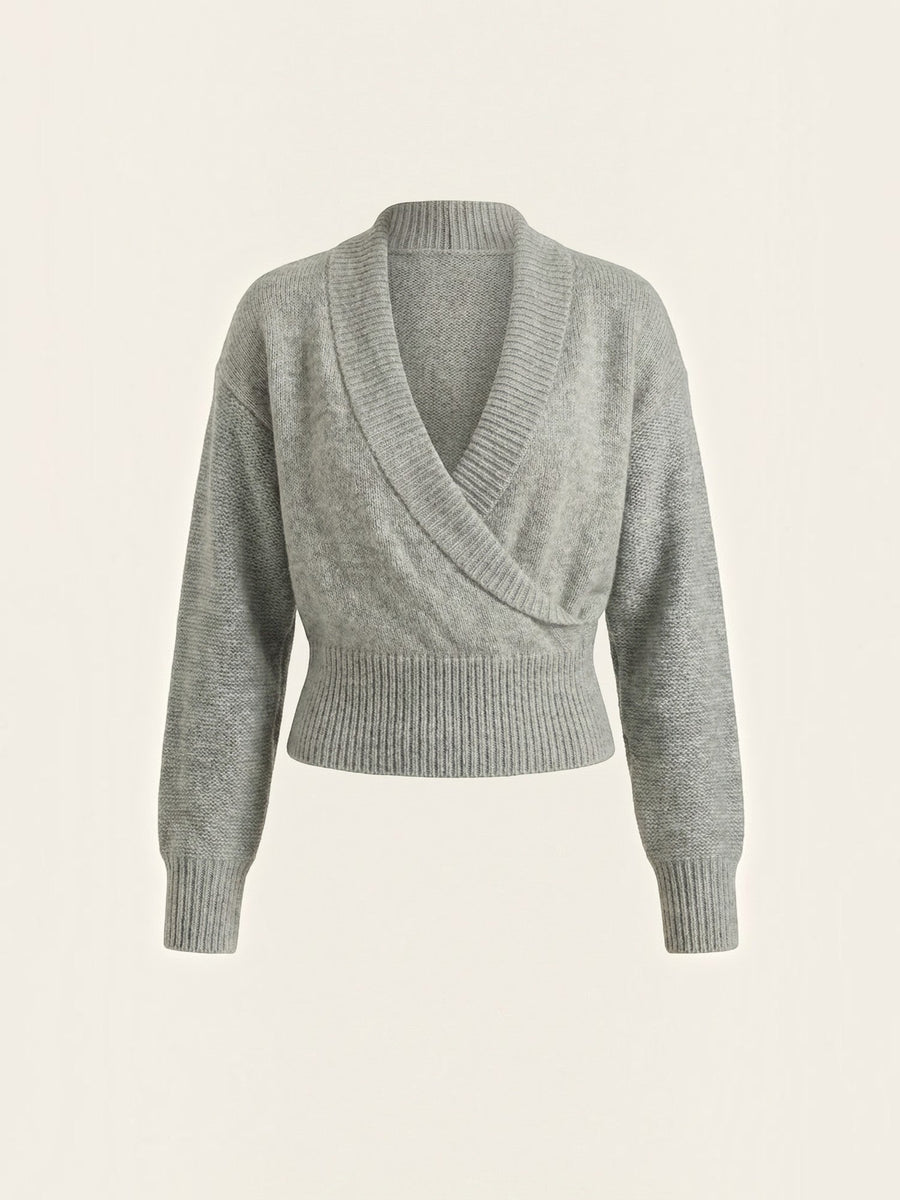 Lynda Wrap Front Cropped Knit Sweater
