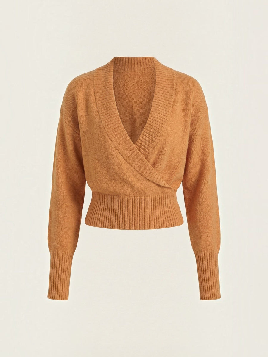 Lynda Wrap Front Cropped Knit Sweater