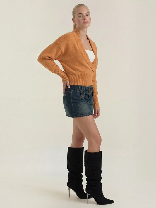 Lynda Wrap Front Cropped Knit Sweater