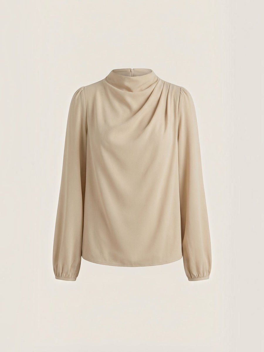 Marcia Draped Stand Collar Puff Sleeve Blouse