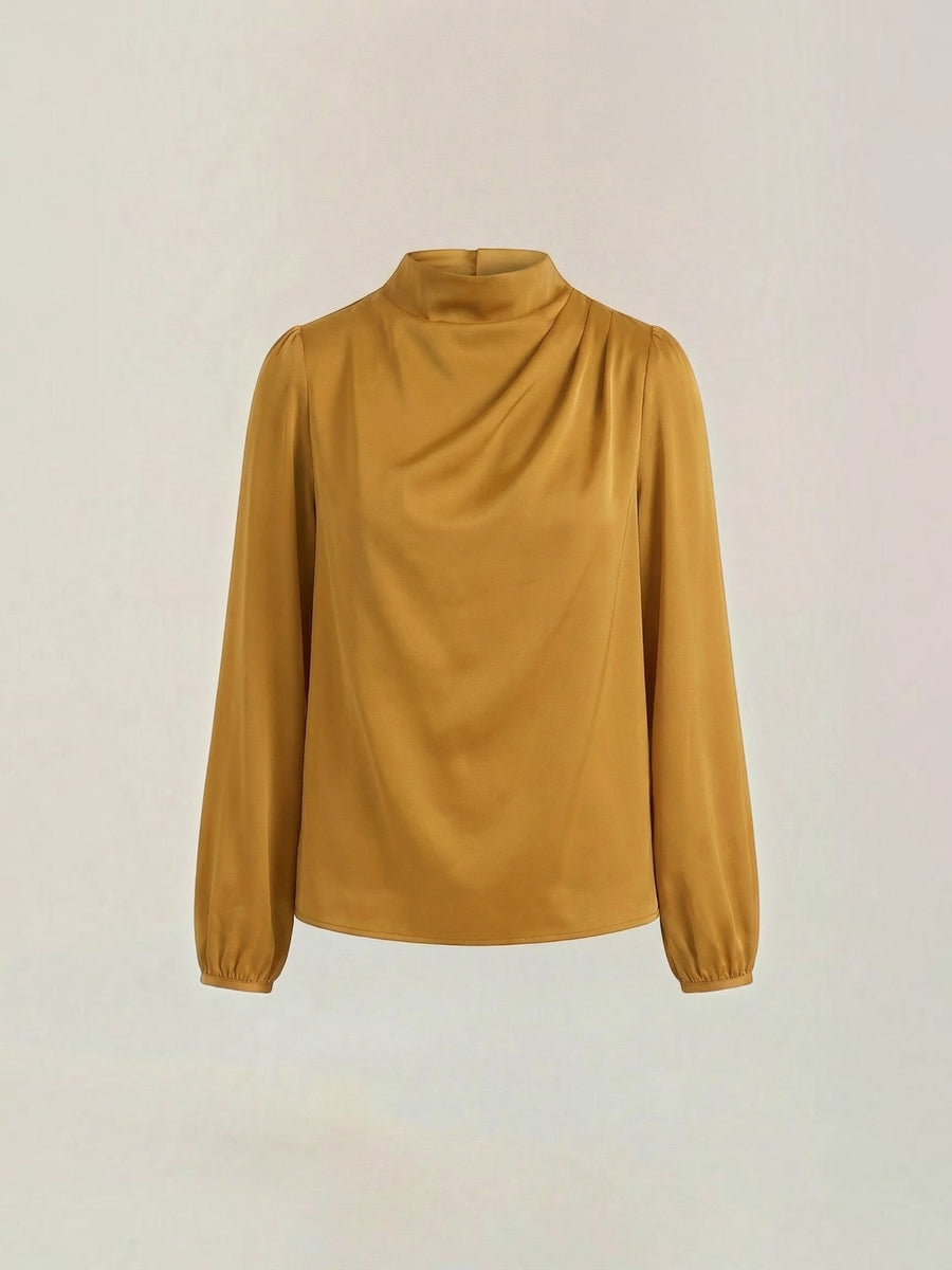 Marcia Draped Stand Collar Puff Sleeve Blouse