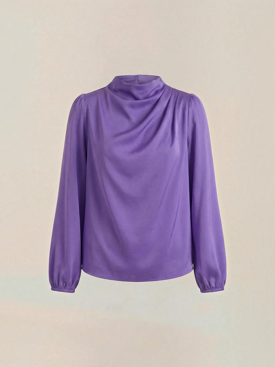 Marcia Draped Stand Collar Puff Sleeve Blouse