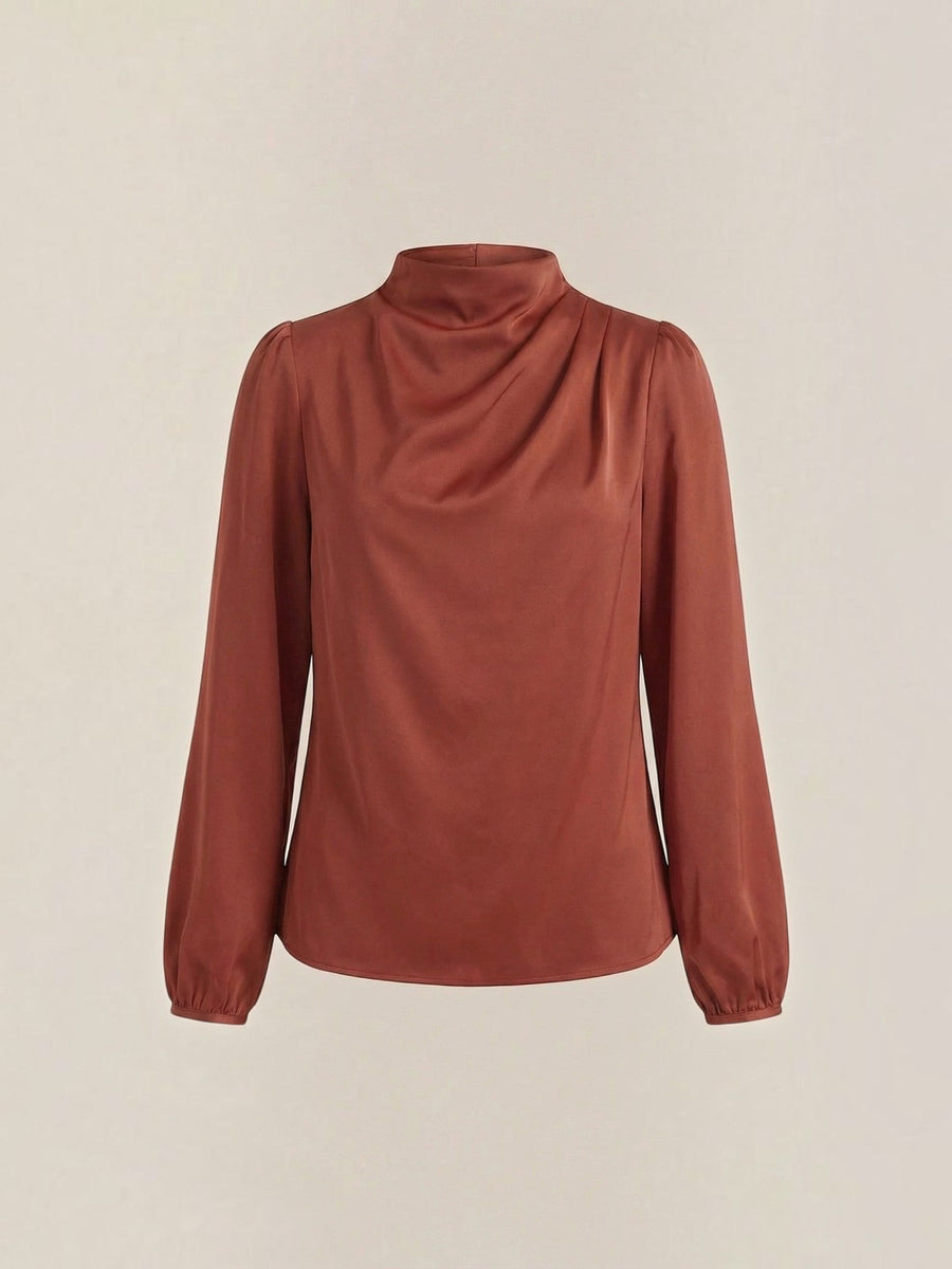 Marcia Draped Stand Collar Puff Sleeve Blouse