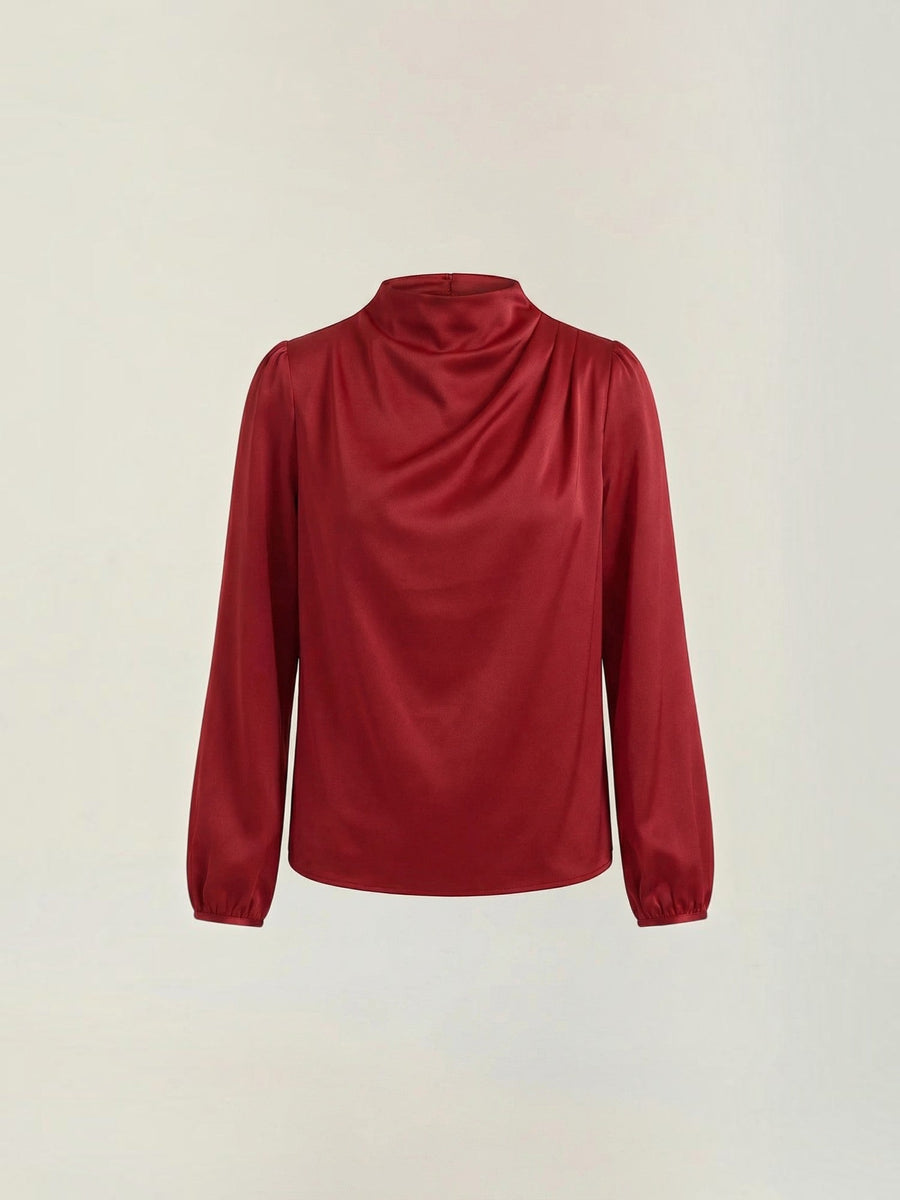 Marcia Draped Stand Collar Puff Sleeve Blouse