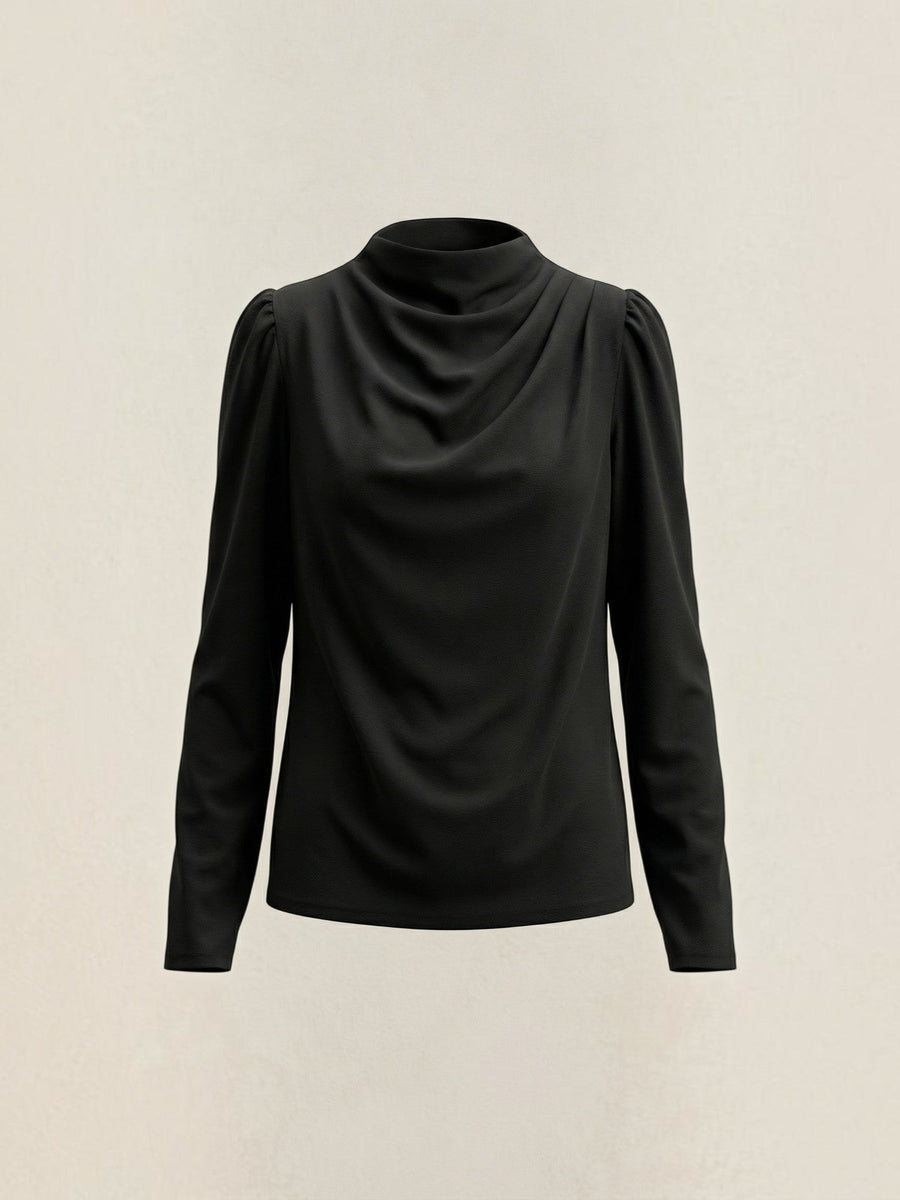 Marcia Draped Stand Collar Puff Sleeve Blouse
