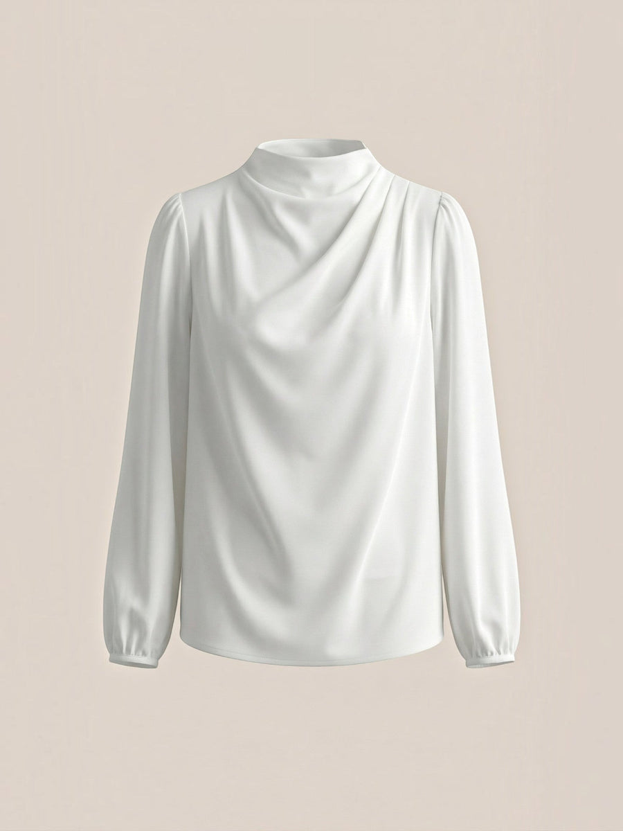 Marcia Draped Stand Collar Puff Sleeve Blouse