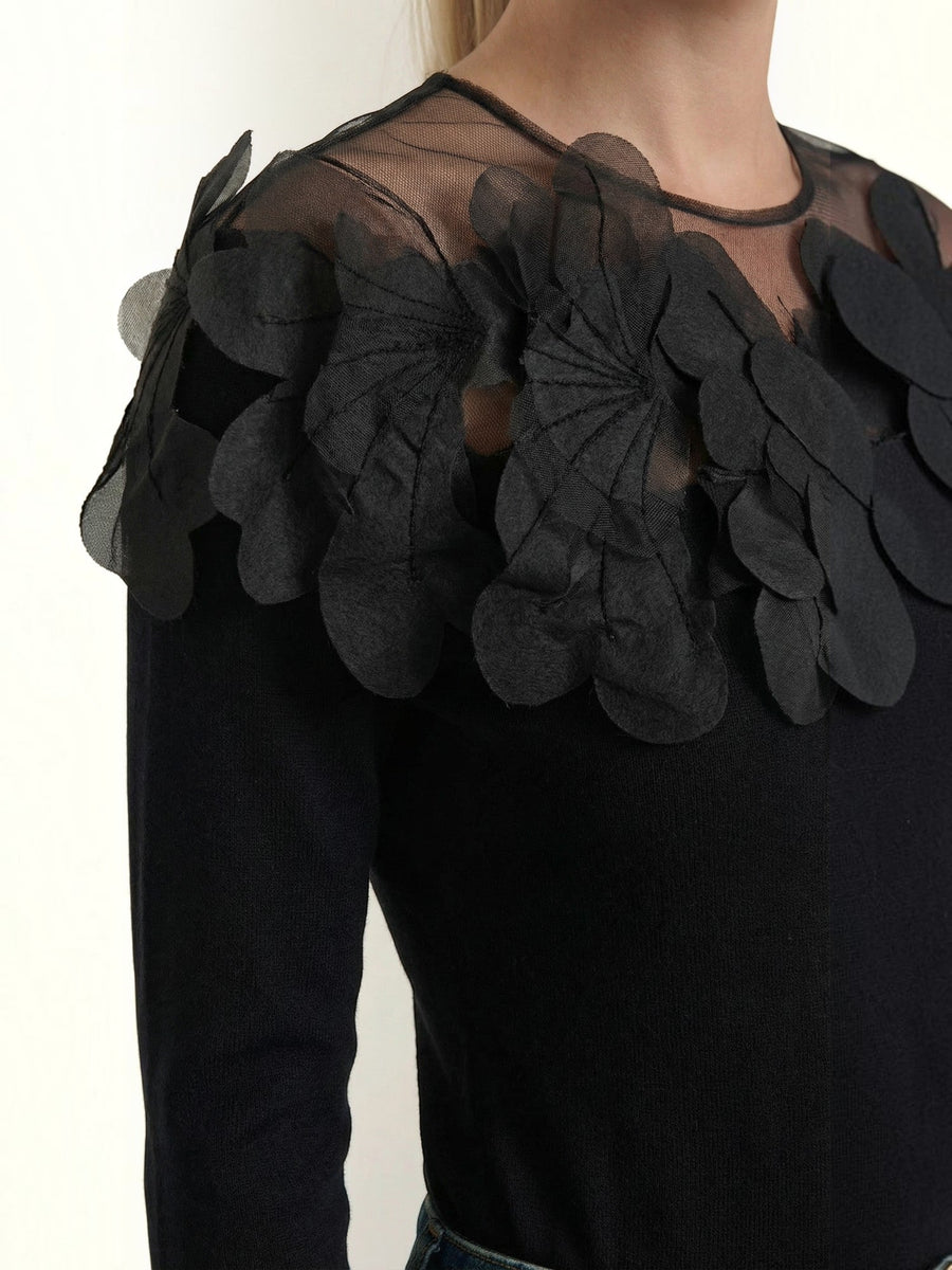 Marguerite Feather Trim Knit Sweater