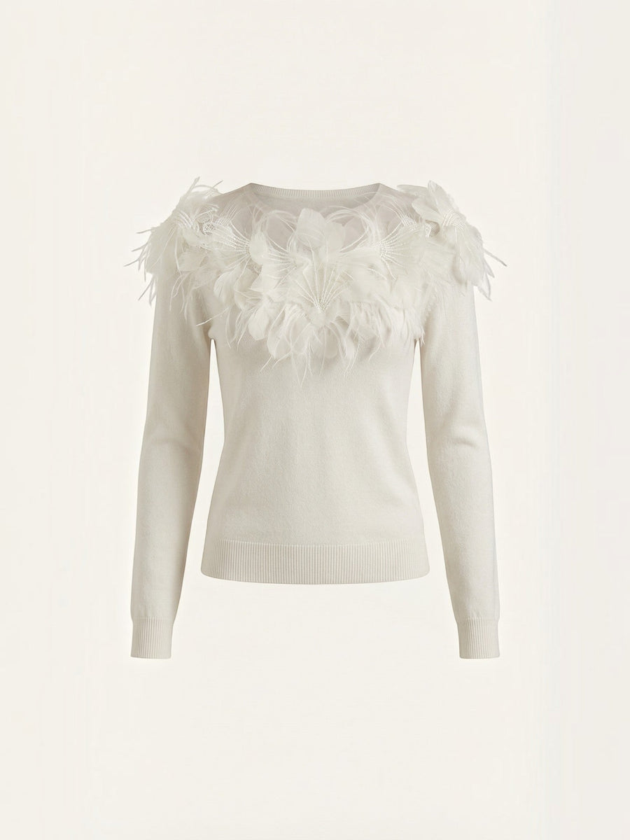 Marguerite Feather Trim Knit Sweater