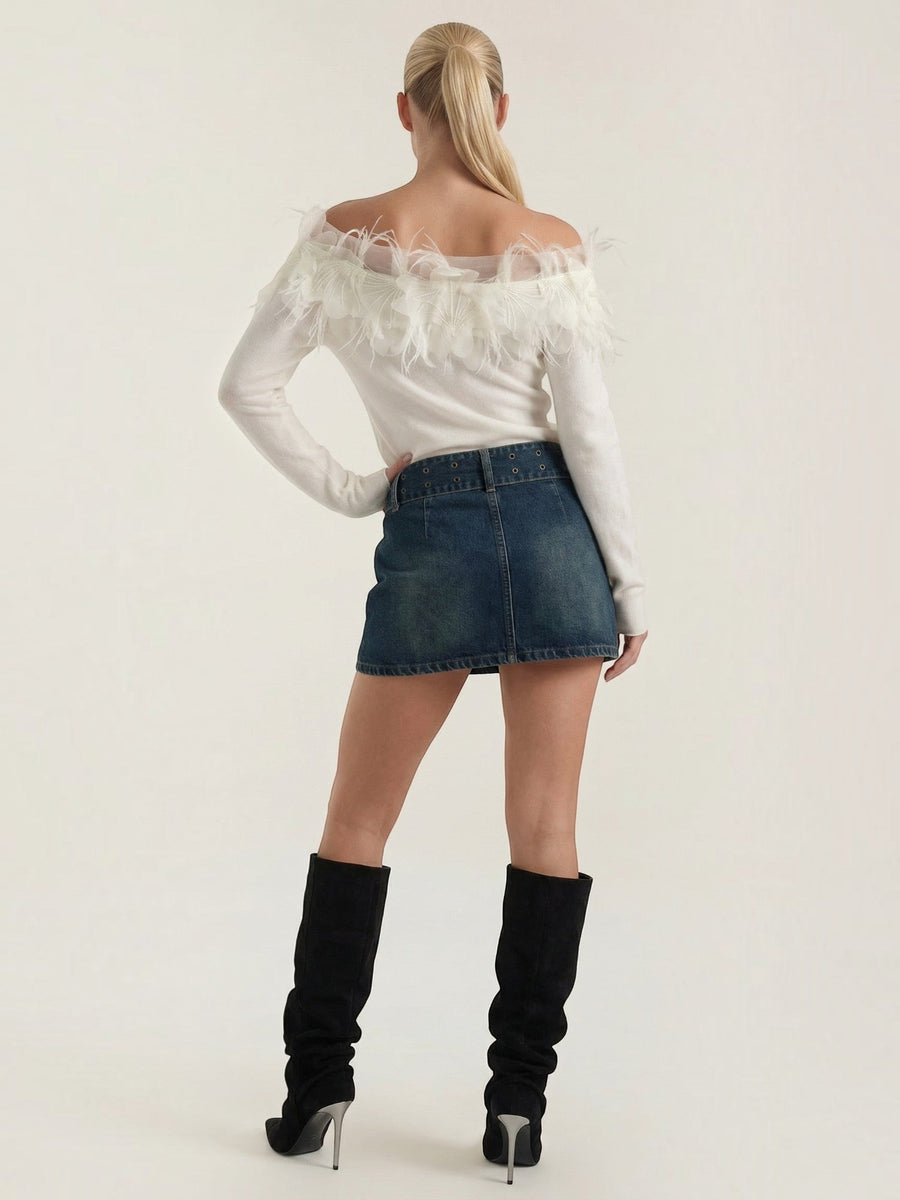 Marguerite Feather Trim Knit Sweater