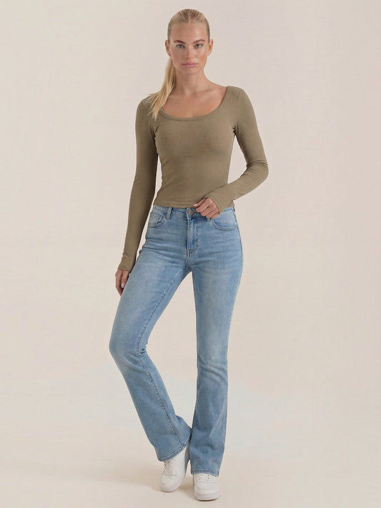 Marian Scoop Neck Ribbed Long Sleeve Top