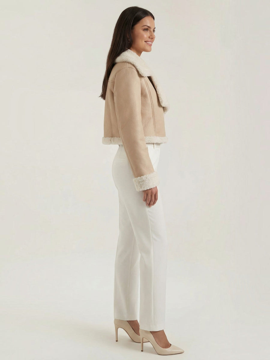 Marie Teddy Trim Faux Leather Jacket
