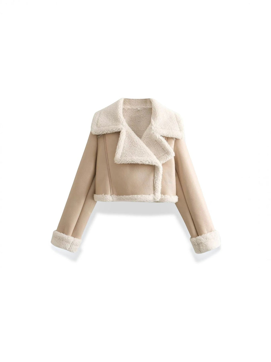 Marie Teddy Trim Faux Leather Jacket