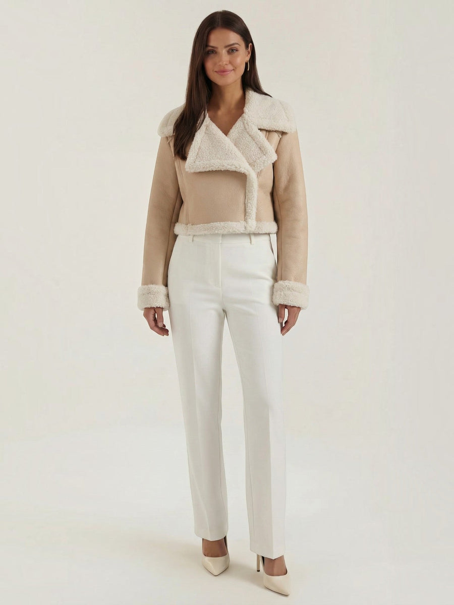 Marie Teddy Trim Faux Leather Jacket