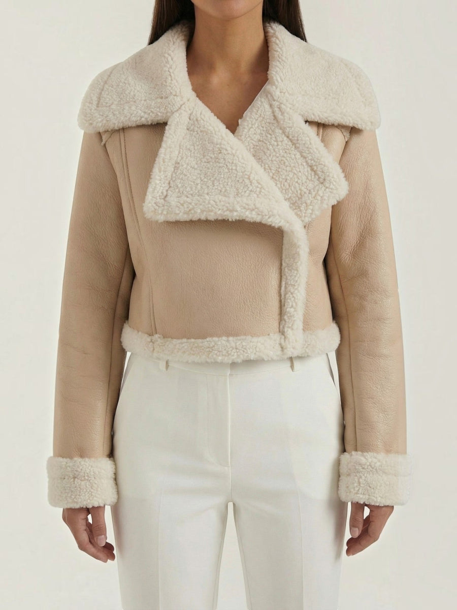 Marie Teddy Trim Faux Leather Jacket