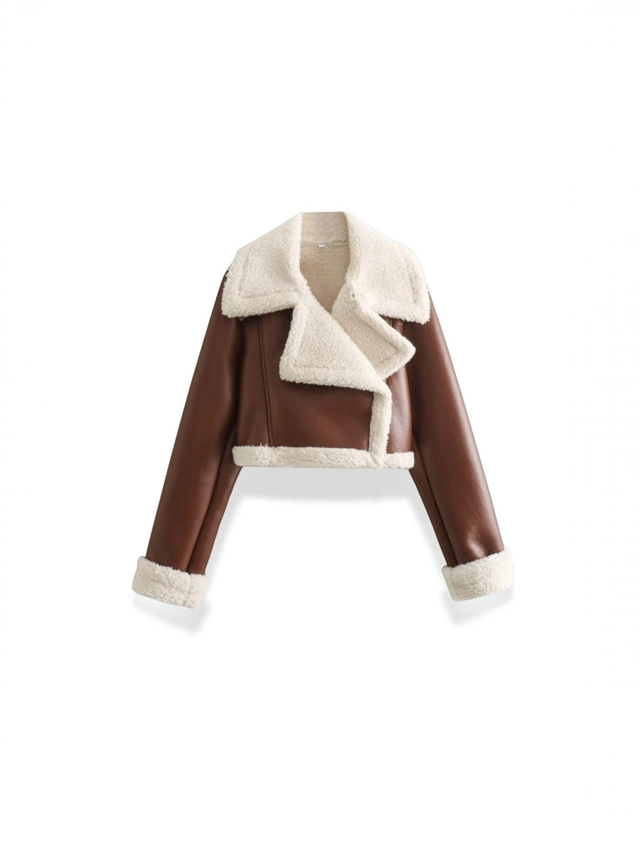 Marie Teddy Trim Faux Leather Jacket