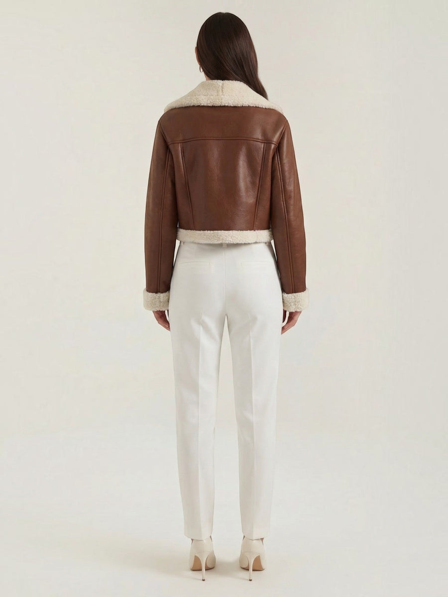 Marie Teddy Trim Faux Leather Jacket