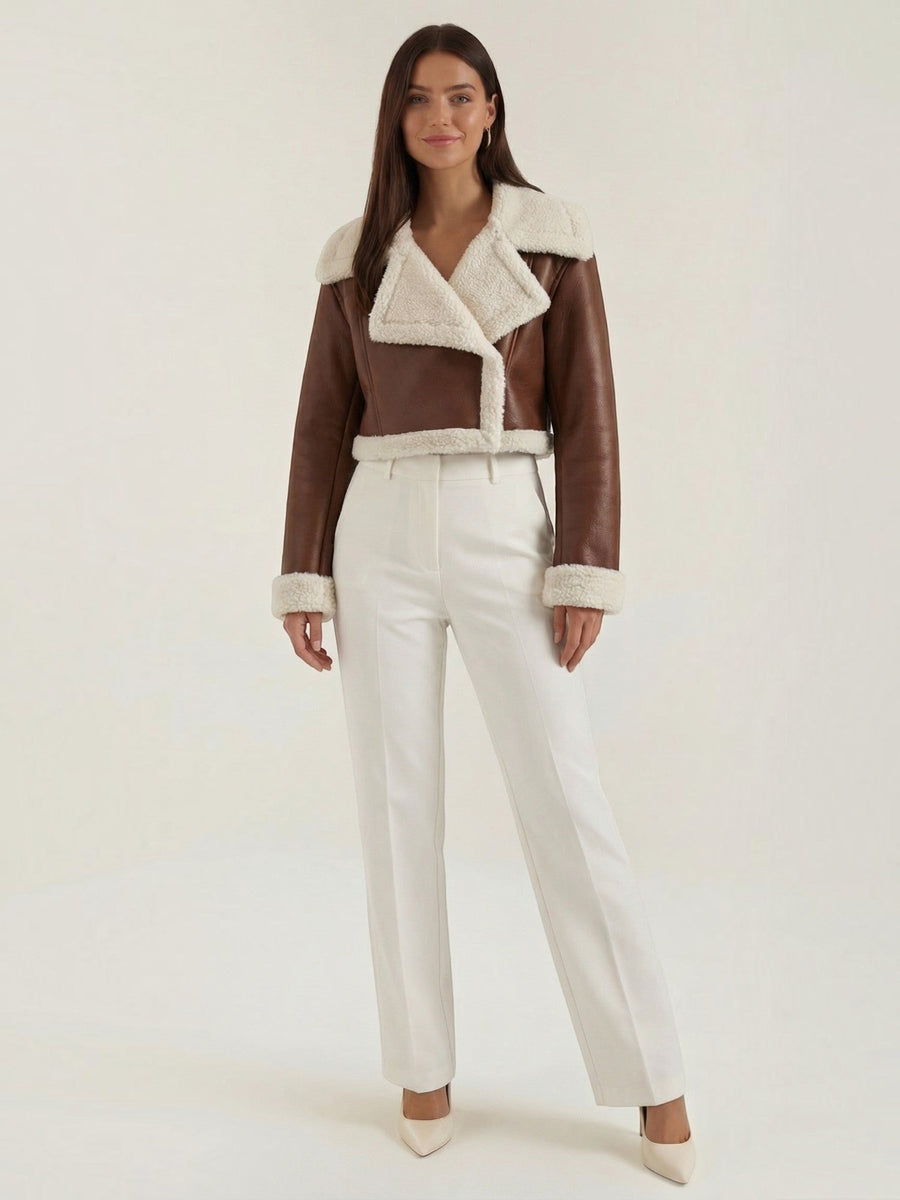 Marie Teddy Trim Faux Leather Jacket