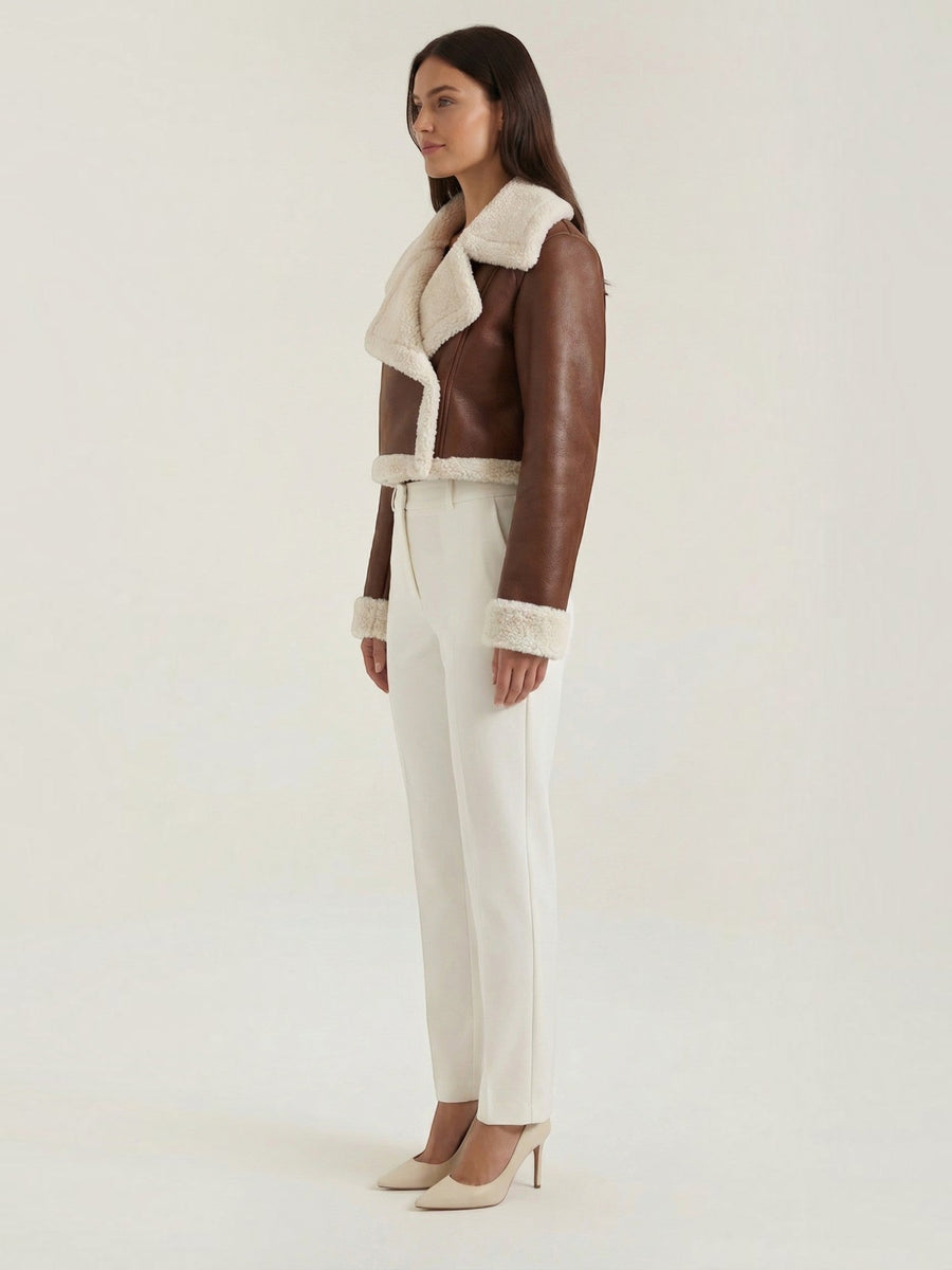 Marie Teddy Trim Faux Leather Jacket