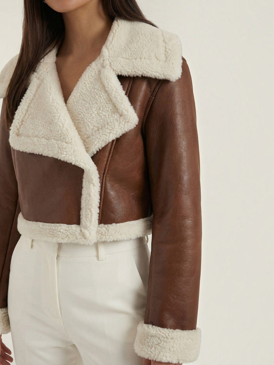 Marie Teddy Trim Faux Leather Jacket