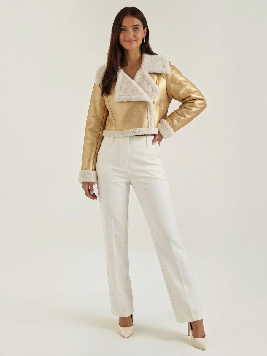 Marie Teddy Trim Faux Leather Jacket