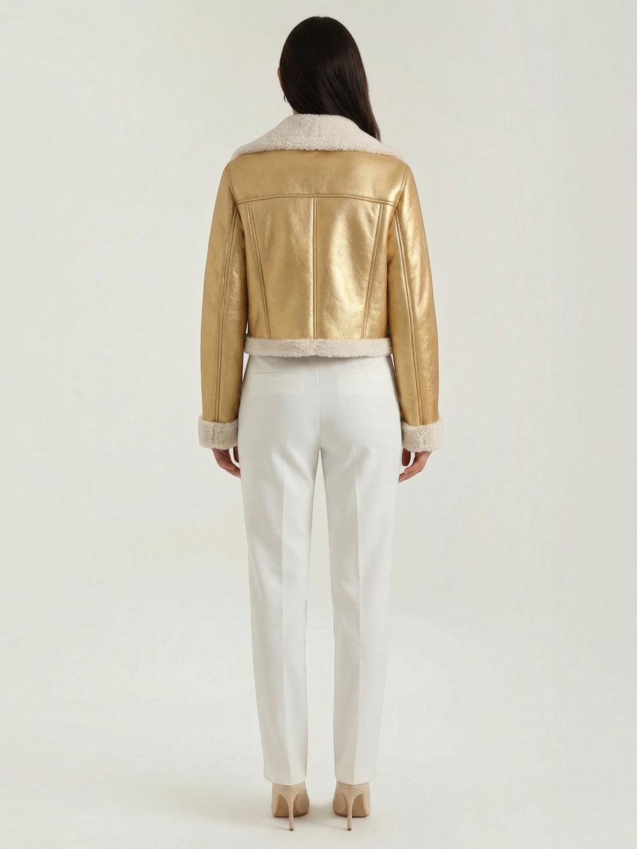Marie Teddy Trim Faux Leather Jacket