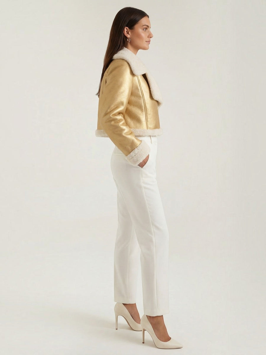 Marie Teddy Trim Faux Leather Jacket
